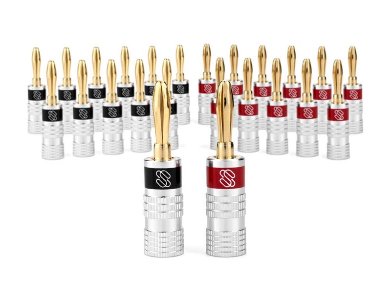 Sewell Silverback Banana Plugs, 24k Gold Dual Screw Lock Speaker Connector, 12 Pairs - Image 1